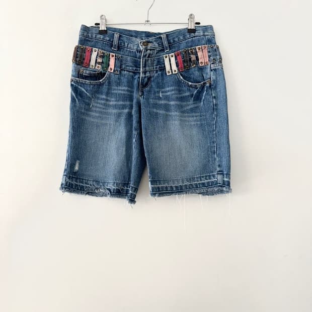 Double waist pin denim pants