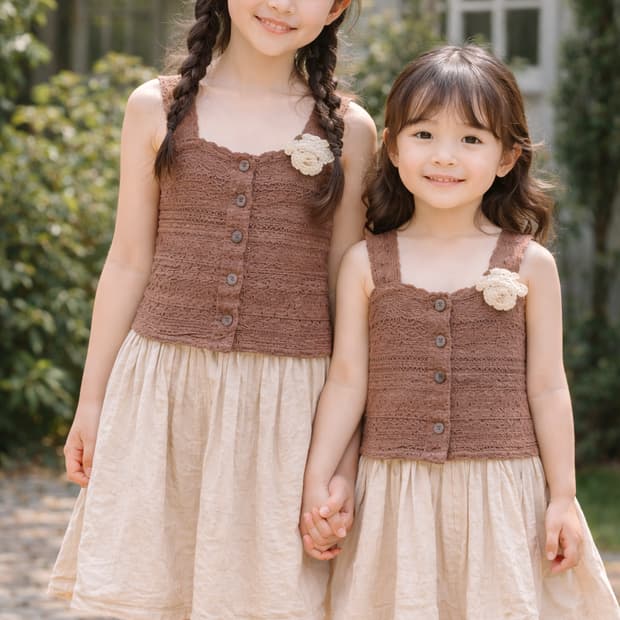 자매룩 레이스 조끼 (5세 / 7세) 유럽 감성 빈티지 키즈