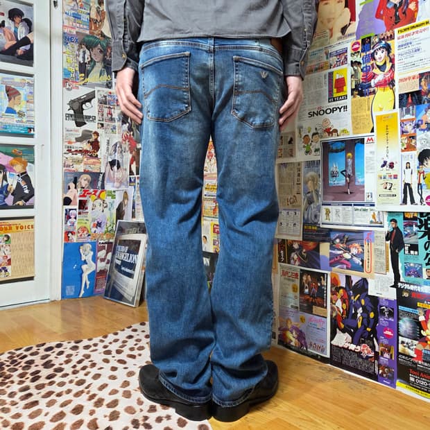 아르마니 진스 중청 워싱 스트레이트 팬츠