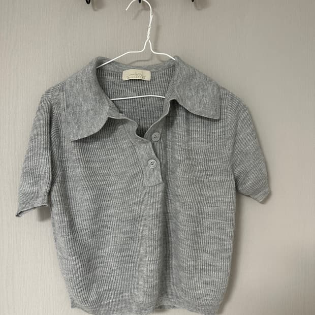 그레이 반팔 크롭 니트