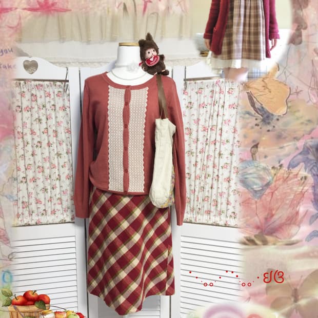 빈티지 사과색 레이스 가디건