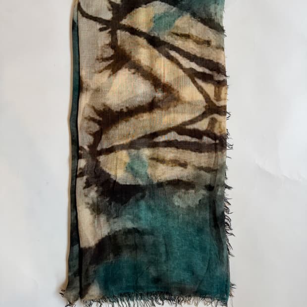 HAND DYED TIE-DYE LINEN SCARF IN TEAL