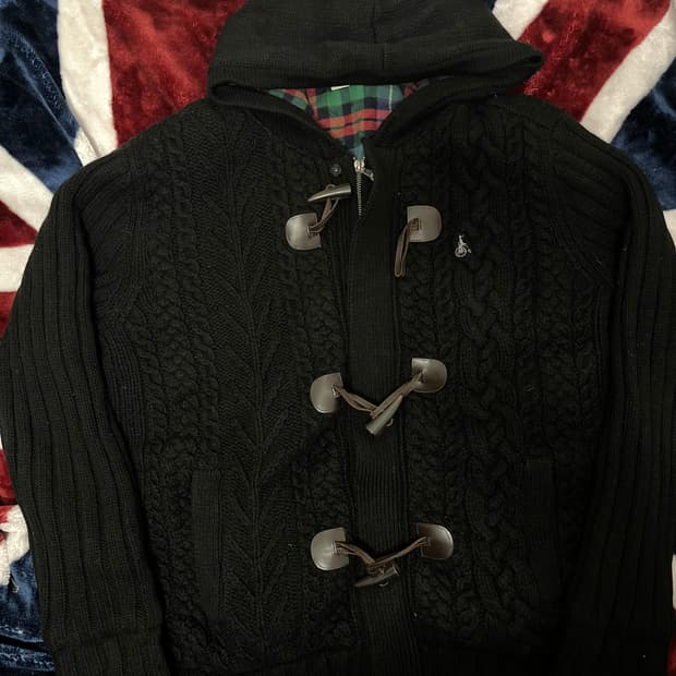 빈폴 꽈배기 니트 후드 더플 자켓 100