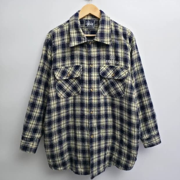 [L] 90s 스투시 스포츠 플라넬 체크 셔츠 퀼팅 USA made