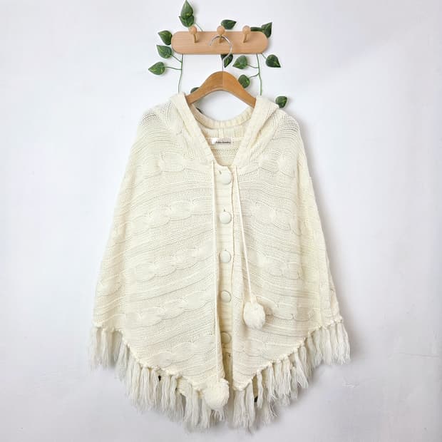 폼폼 후드 케이프 가디건