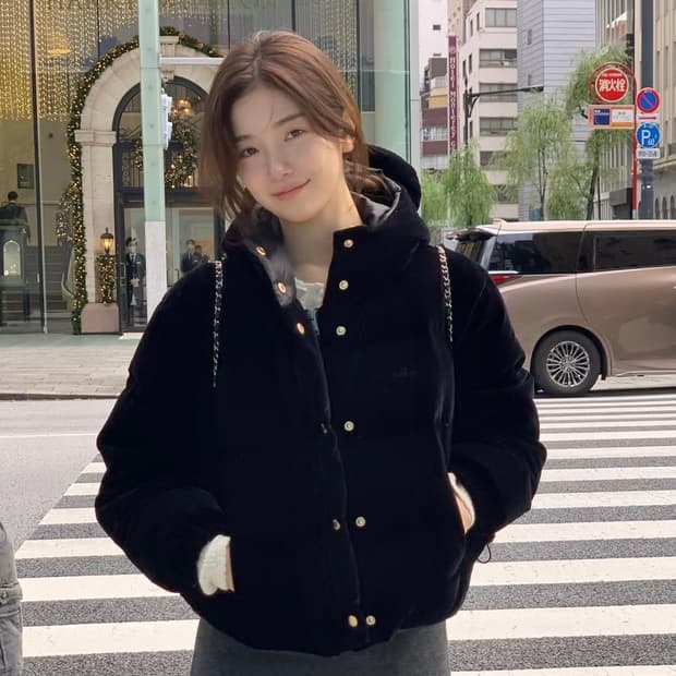 더바넷 벨벳 패딩 블랙 velvet goose puffer jacket