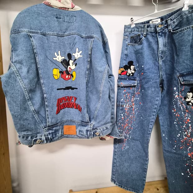 디즈니 미키 데님자켓. 미키 자수패치 카고데님.
