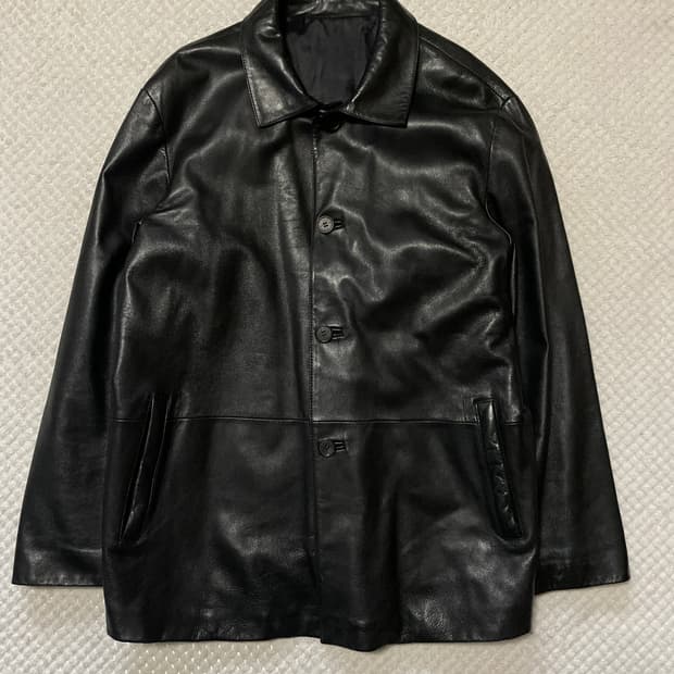 ZIOZIA 웨스턴 무드 4버튼 램스킨 양가죽 레더 카 코트