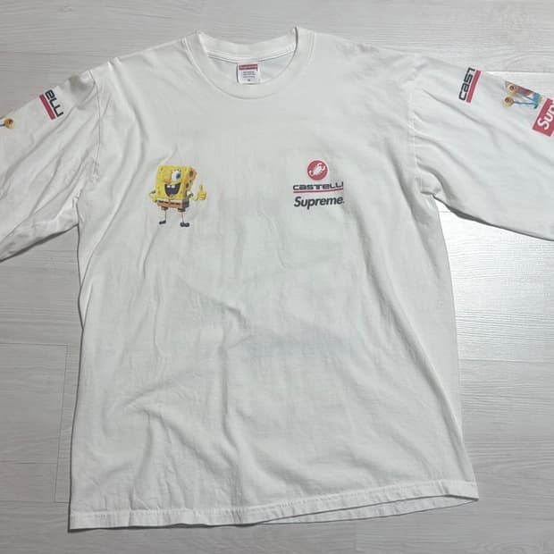슈프림 x 스폰지밥 카스텔리 레이싱 롱슬리브 티셔츠 화이트 M사이즈