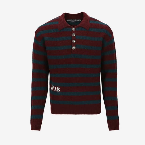 (L) 앤더슨벨 ADSB 스트라이프 폴로 스웨터 니트 와인/그린