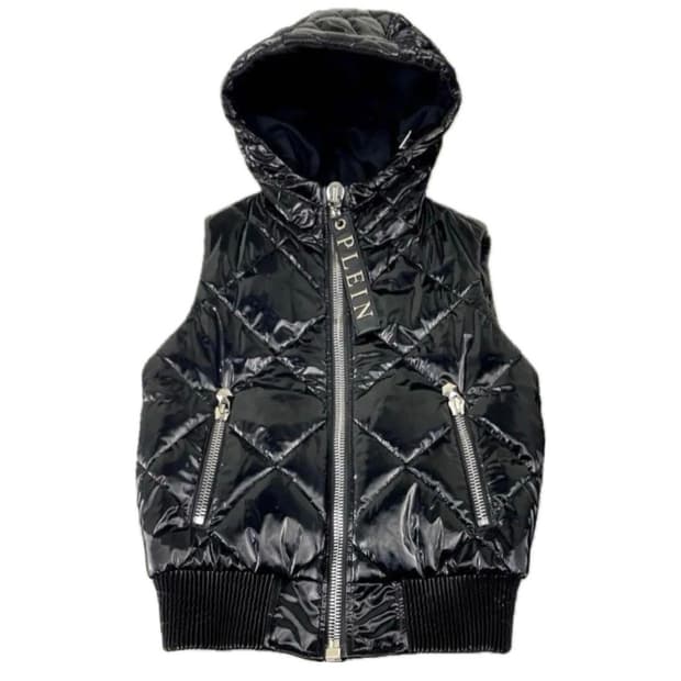 필립 플레인 퀄팅 퍼 다운 베스트 블랙