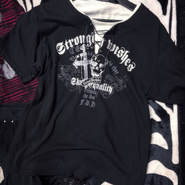 해골 펑크 반팔 티셔츠 블랙