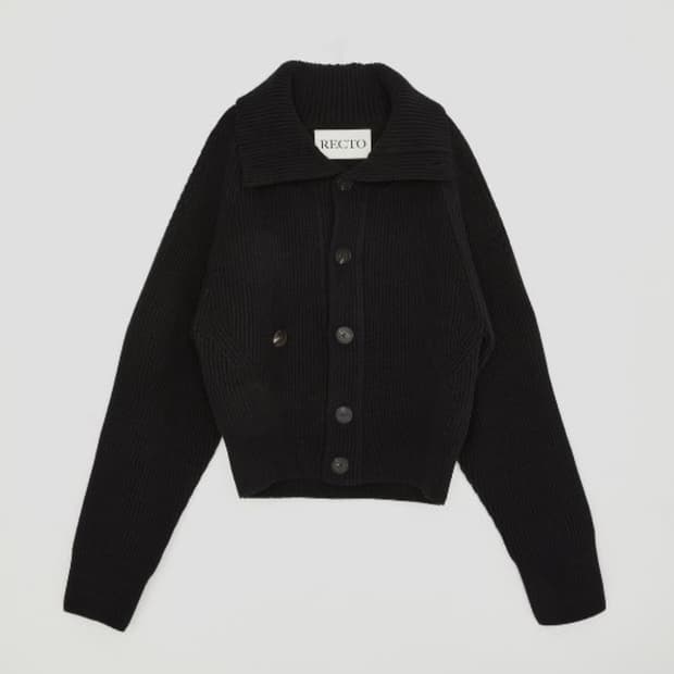 렉토 oversized collar wool ribbed cardigan