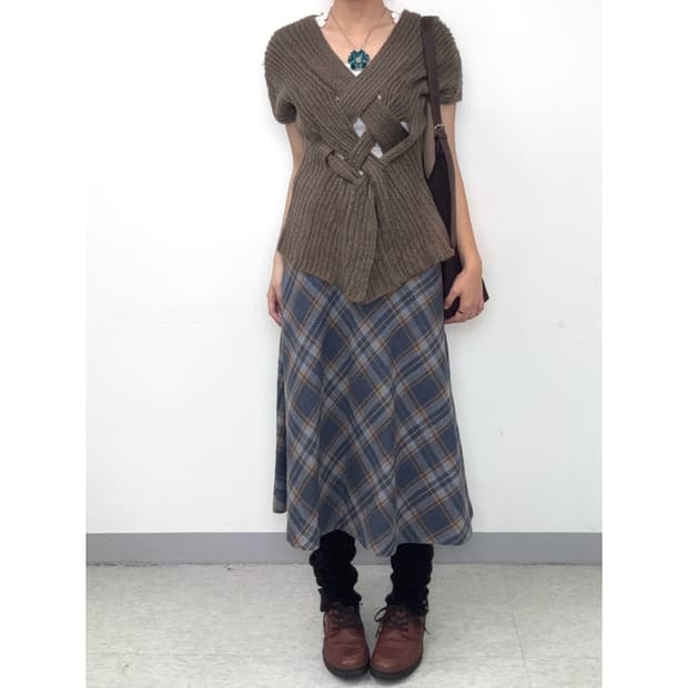 빈티지 블루 체크 스커트