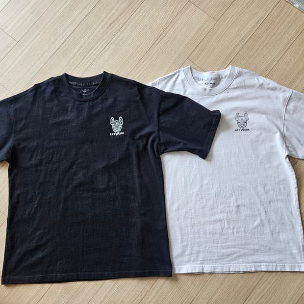 라이프워크 강아지 로고 반팔 티셔츠 흰색, 검은색 L