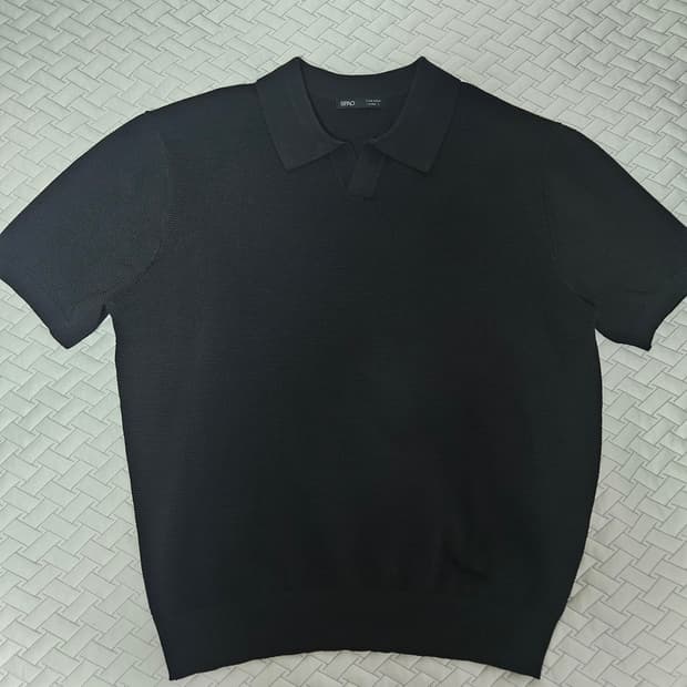 스파오 카라 반팔 니트 블랙 L