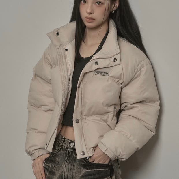 새제품/ 카키포인트 스터드 패딩 그레이지