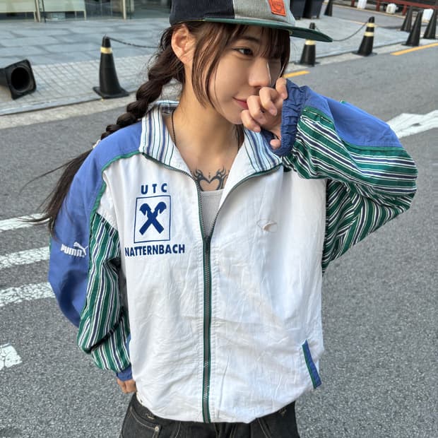 90s PUMA 올드스쿨 스트라이프 블루종 윈드브레이커