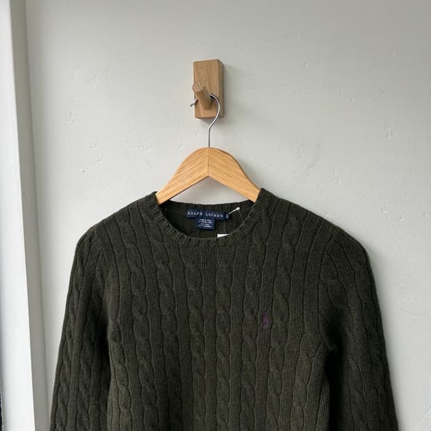 15957 - 폴로 랄프로렌 카키 케이블 울 니트 (울 80% 캐시미어 