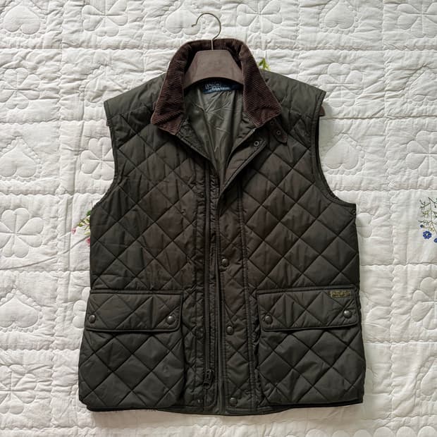 (국내매장) 폴로랄프로렌 베스트 퀄팅 송아지가죽 디테일 투포켓 자켓