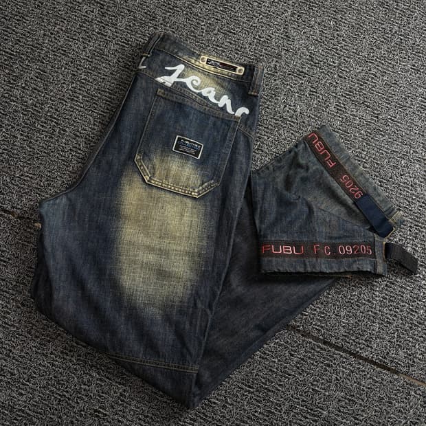 00s 후부 y2k 디테일 데저트 워싱 와이드핏 데님 팬츠 1658