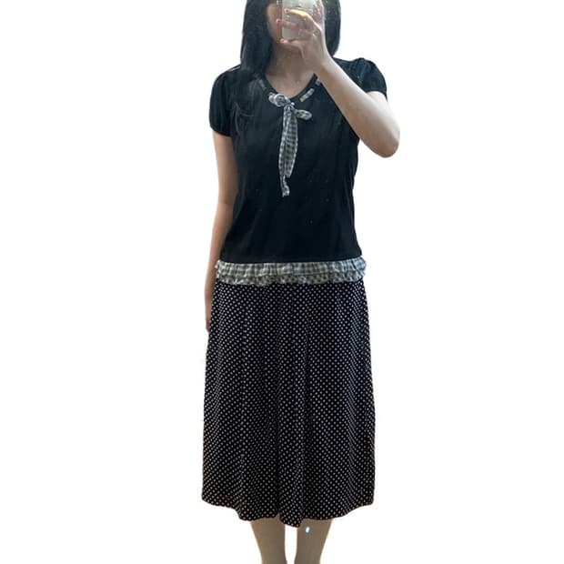 체크 리본 블라우스