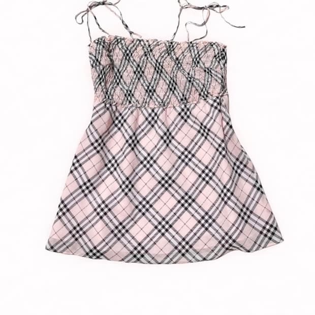 빈티지 버버리 블루라벨 노바체크 딸기우유 핑크 나시 슬리브리스 