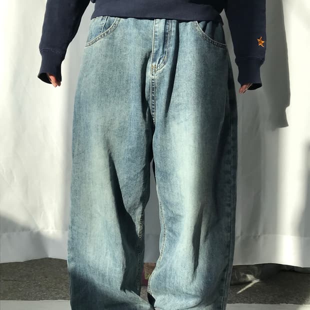 와이드 연청바지 