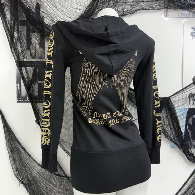 00s punk wing printing long hood zip up 