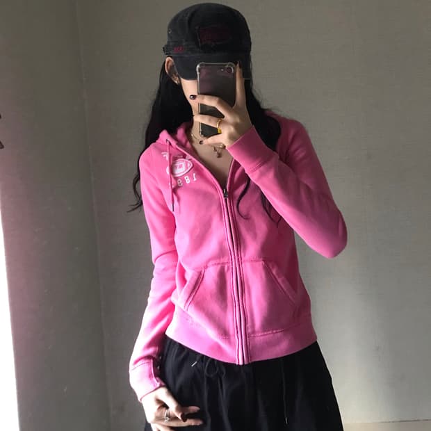 아베크롬비 핑크 슬림핏 후드집업