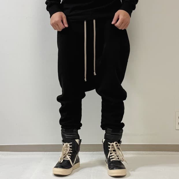 릭오웬스 16FW 다크쉐도우 프리즈너 드로우스트링 조거 팬츠 블랙