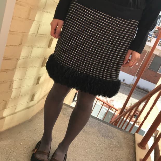 스트라이프 프릴 스커트