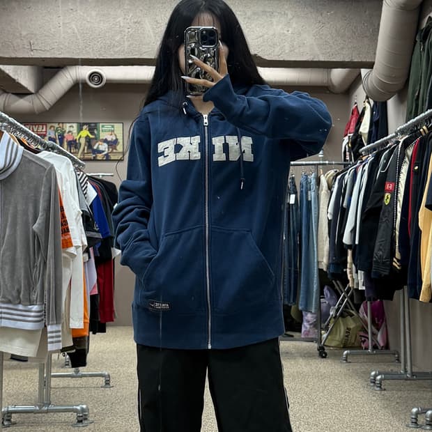 나이키 빈티지 코튼 후드집업 네이비 S181