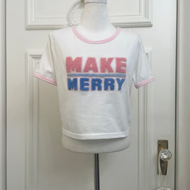 cute pink line crop t-shirt(size-F)