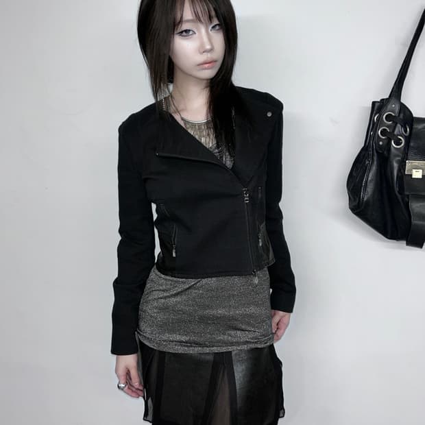 deadstock* 아르마니 사선 지퍼 트위드 크롭 자켓