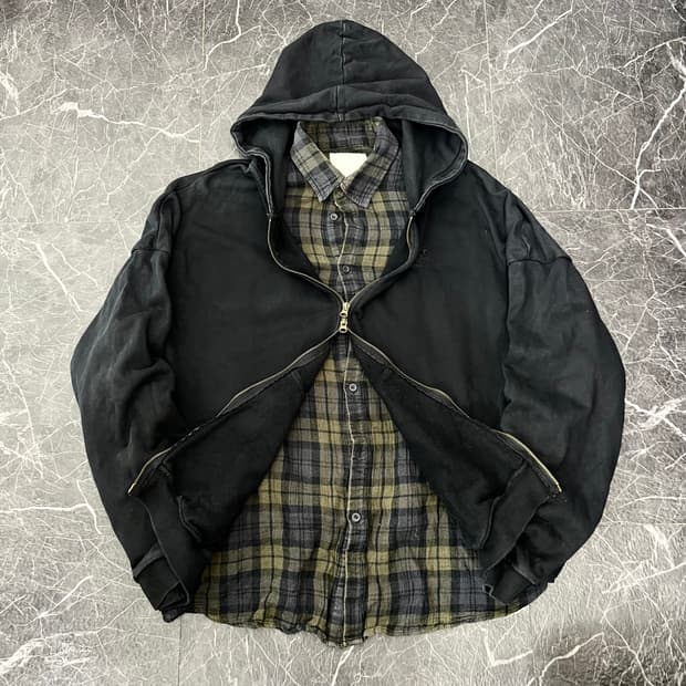 언더마이카 피스키 더블 레이어드 셔츠 후드 집업