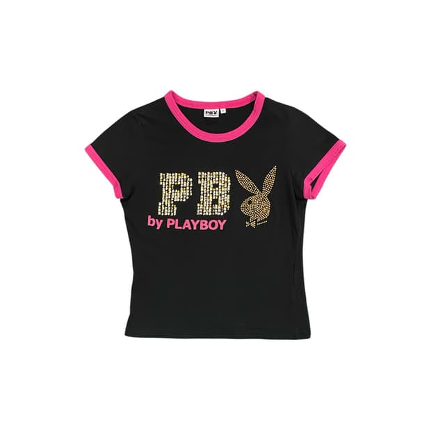 Playboy 큐빅 핫핑크 링거티셔츠