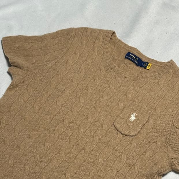 L 폴로랄프로렌 여성용 캐시미어 케이블 반팔 니트