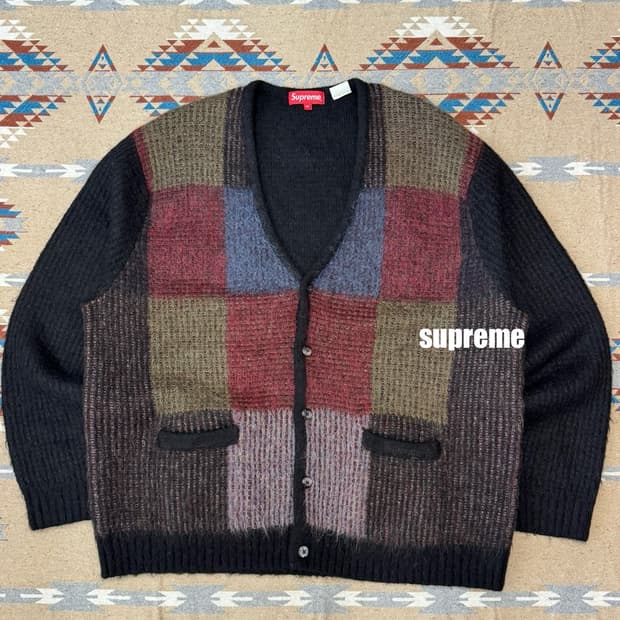 [XL] 슈프림 브러쉬드 그리드 가디건 블랙