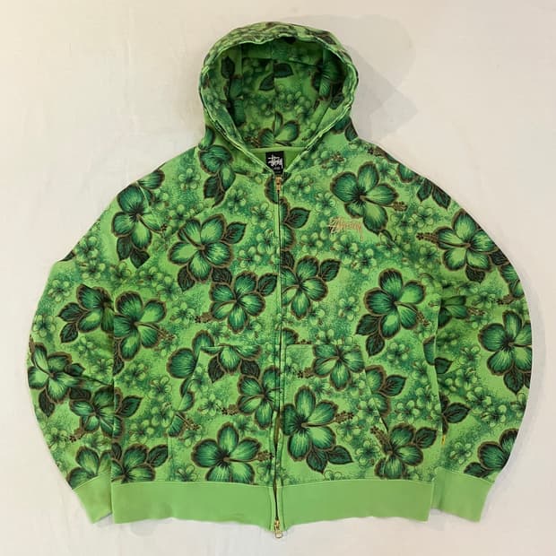 14ss 스투시 아카이브 플라워 후드집업 그린