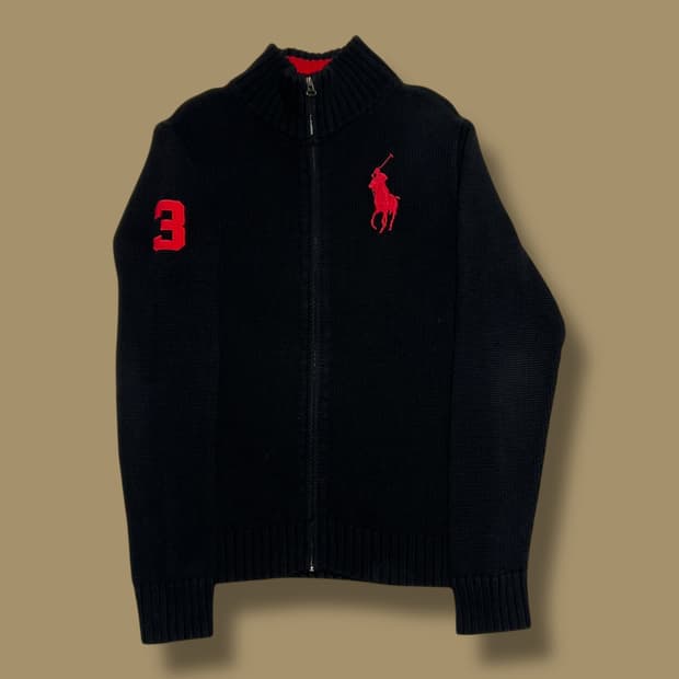Polo Ralph Lauren 코튼 레드빅포니 블랙 니트 집업