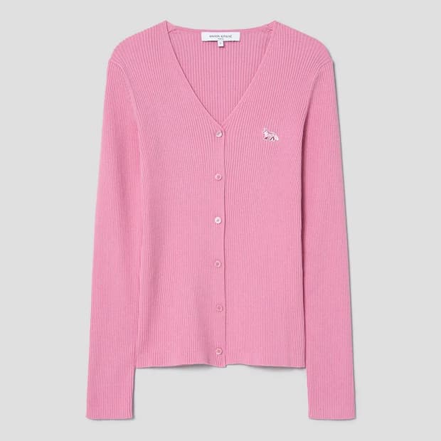 메종키츠네 베이비 폭스 골지 립 가디건 핑크