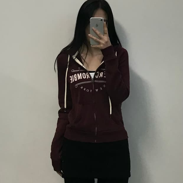 아베크롬비 y2k 와투케 버건디 딱붙 후드집업