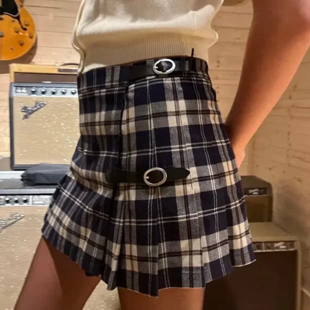 브랜디멜빌 다나 버클 체크 플리츠 스커트