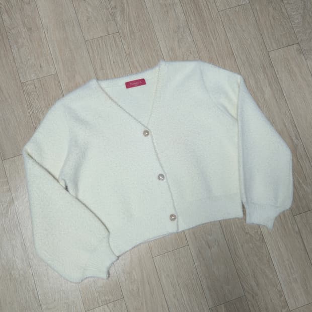 Tweedy-A 울혼방 연베이지 브이넥 가디건