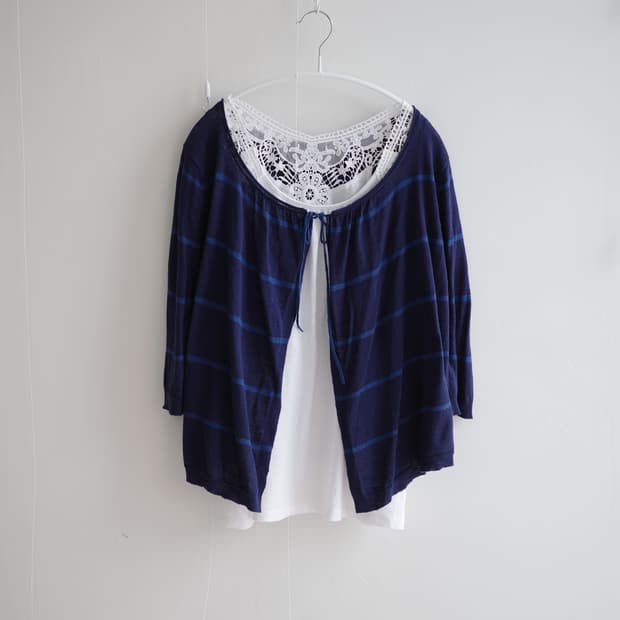  Deep marine stripe layered cardigan