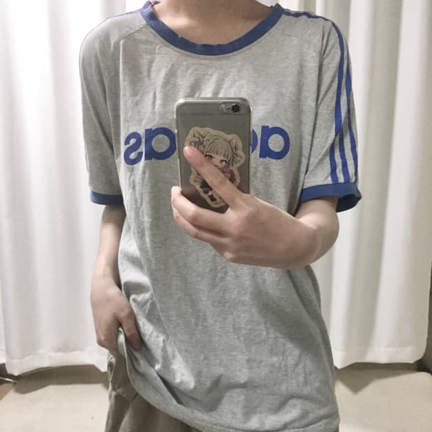 아디다스 그레이 블루 트랙탑 링거 반팔 티셔츠