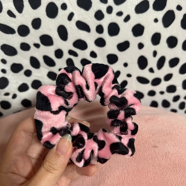 핑크 젖소 밀크카우 갸루 펑크 헤어슈슈 스크런치 곱창밴드 