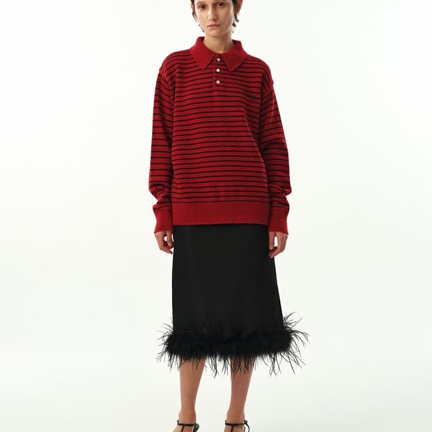 문선 ostrich 오스트리치 깃털 스커트 S