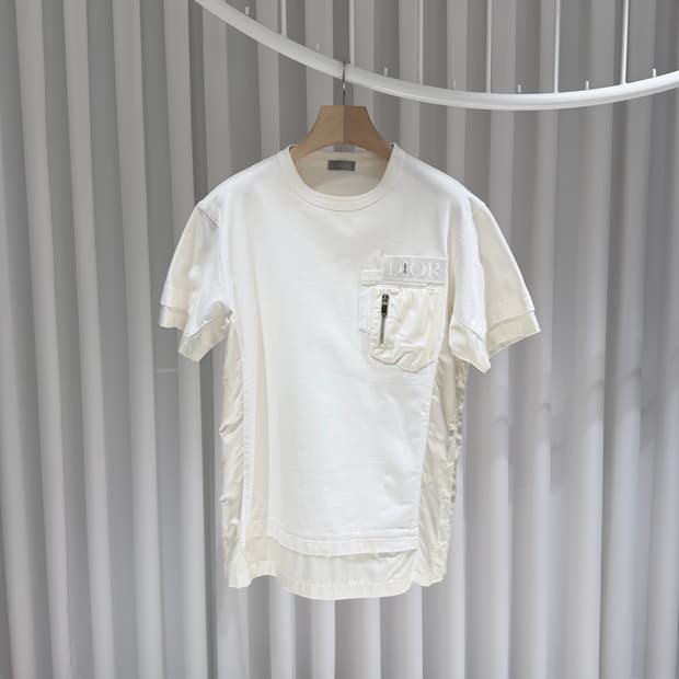 (A급/M) / 디올 X 사카이 자수 로고 포켓 크루넥 반팔 티셔츠